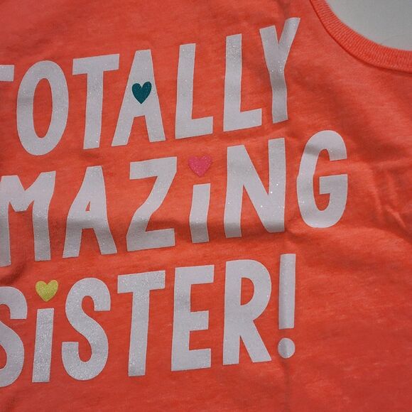 Neon Orange Totally Amazing Sister Sibling Tank Top Carter's 4t - Picture 3 of 3